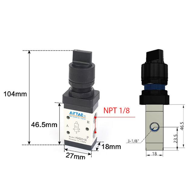 Airtac M3HS110-06: Manual Valve. 3 Way - M3HS11006BT