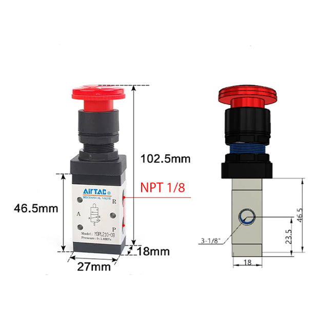 Airtac M3PL110-06: Manual Valve. 3 Way - M3PL11006T