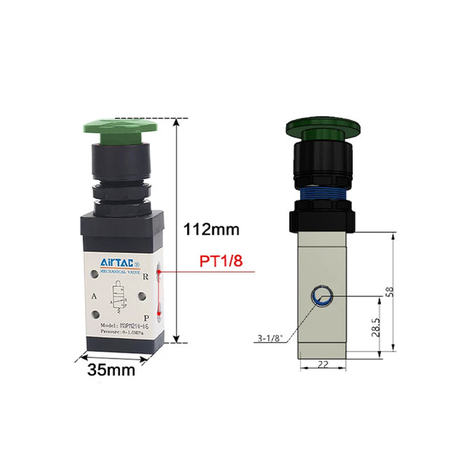 Airtac M3PM110-06: Manual Valve. 3 Way - M3PM21006G