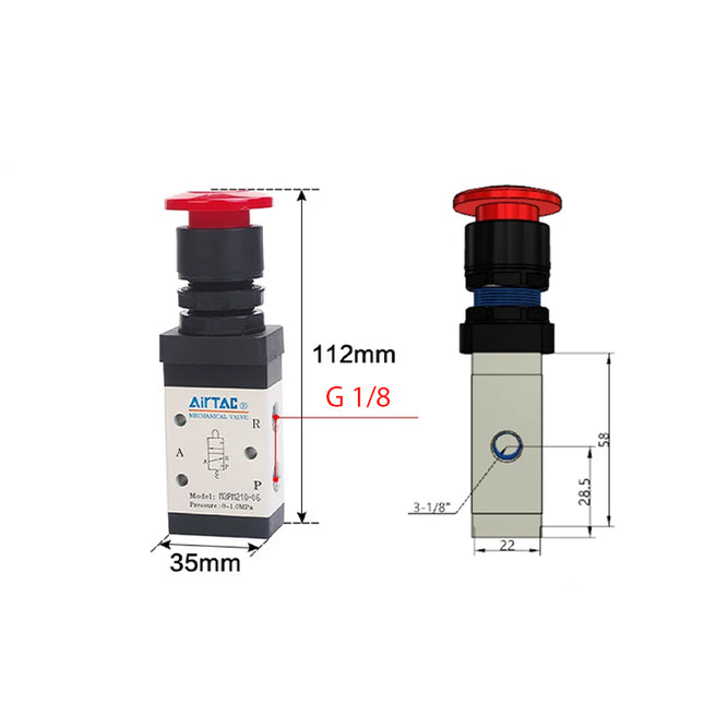 Airtac M3PM110-06: Manual Valve. 3 Way - M3PM21006RG