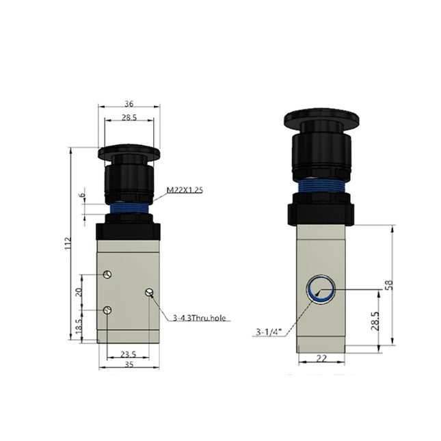 Airtac M3PM210-08: Manual Valve. 3 Way - M3PM21008B