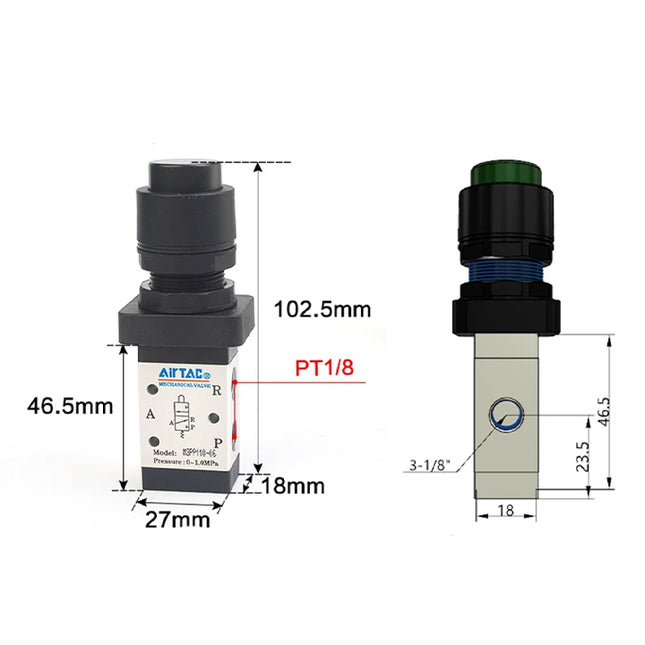 Airtac M3PP110-06: Manual Valve. 3 Way - M3PP11006G