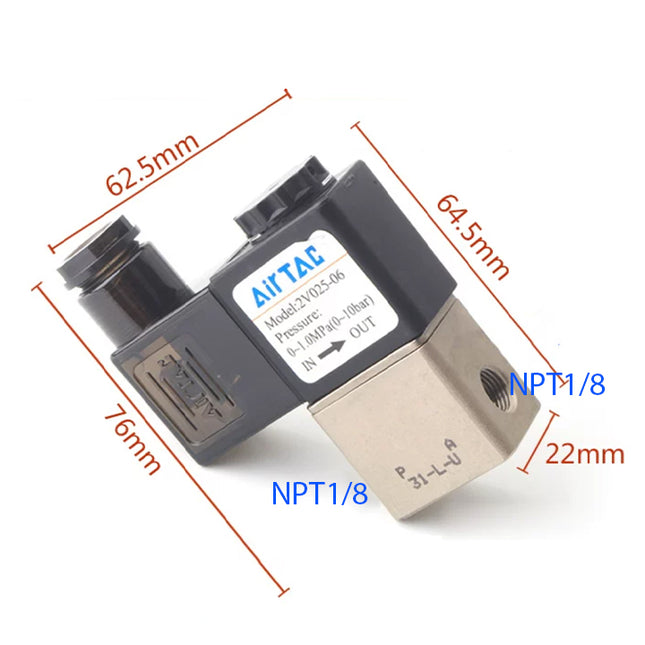 Airtac 2V025-06: 2 Way Solenoid Valve - 2V02506BT