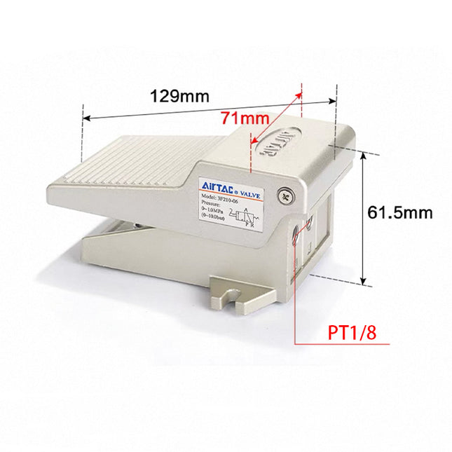Airtac 3F210-06: Pneumatic Foot Pedal. 3 Way - 3F21006L