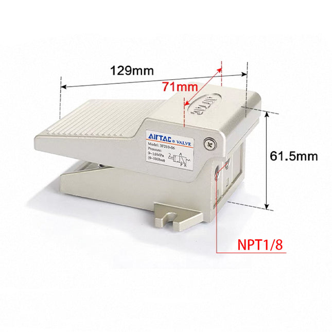 Airtac 3F210-06: Pneumatic Foot Pedal. 3 Way - 3F21006LT