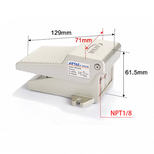 Airtac 3F210-06: Pneumatic Foot Pedal. 3 Way - 3F21006T