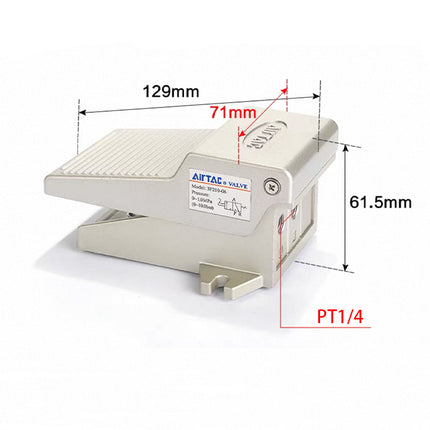 Airtac 3F210-08: Pneumatic Foot Pedal. 3 Way - 3F21008