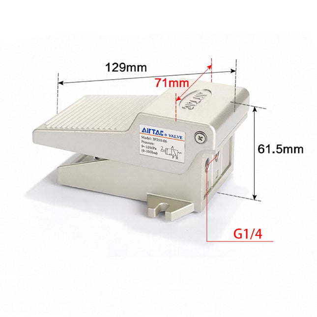 Airtac 3F210-08: Pneumatic Foot Pedal. 3 Way - 3F21008G