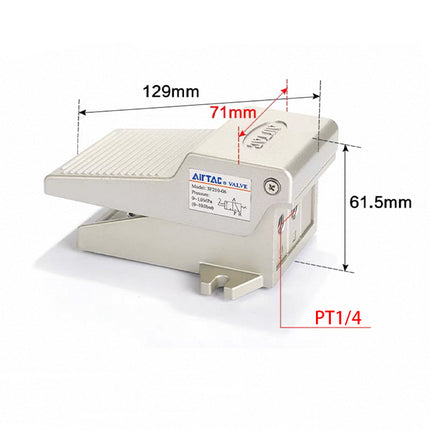 Airtac 3F210-08: Pneumatic Foot Pedal. 3 Way - 3F21008L