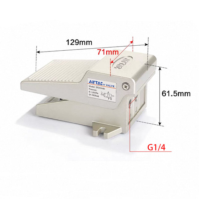 Airtac 3F210-08: Pneumatic Foot Pedal. 3 Way - 3F21008LG
