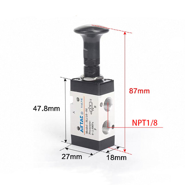 Airtac 3L110-06: Push Pull Valve. 3 Way - 3L11006T