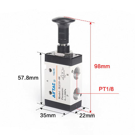 Airtac 3L110-06: Push Pull Valve. 3 Way - 3L21006
