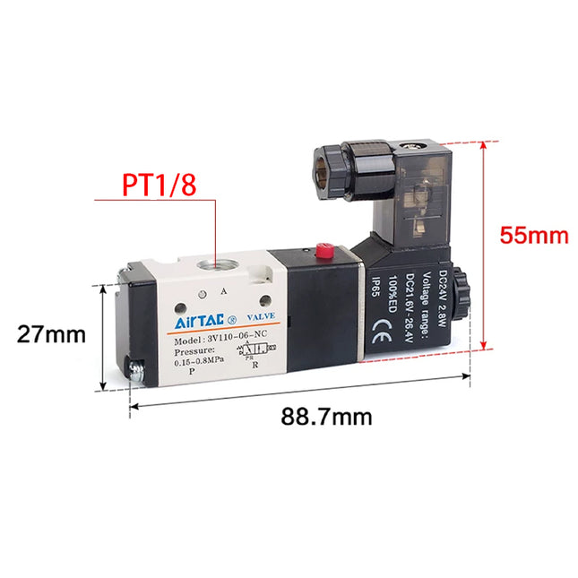 Airtac 3V110-06-NC: Solenoid valve(3/2 way) - 3V11006NCB