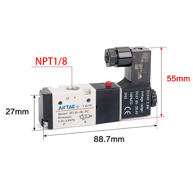 Airtac 3V110-06-NC: Solenoid valve(3/2 way) - 3V11006NCAT