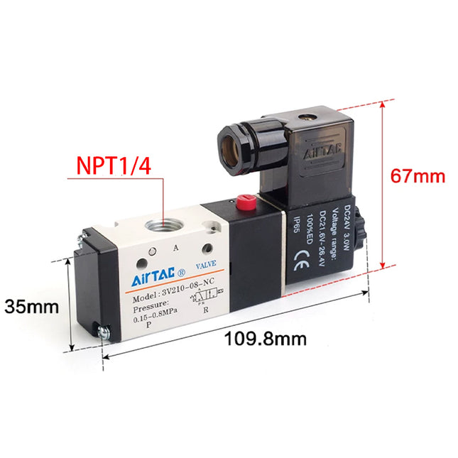 Airtac 3V210-08-NO: Solenoid valve(3/2 way) - 3V21008NOBT