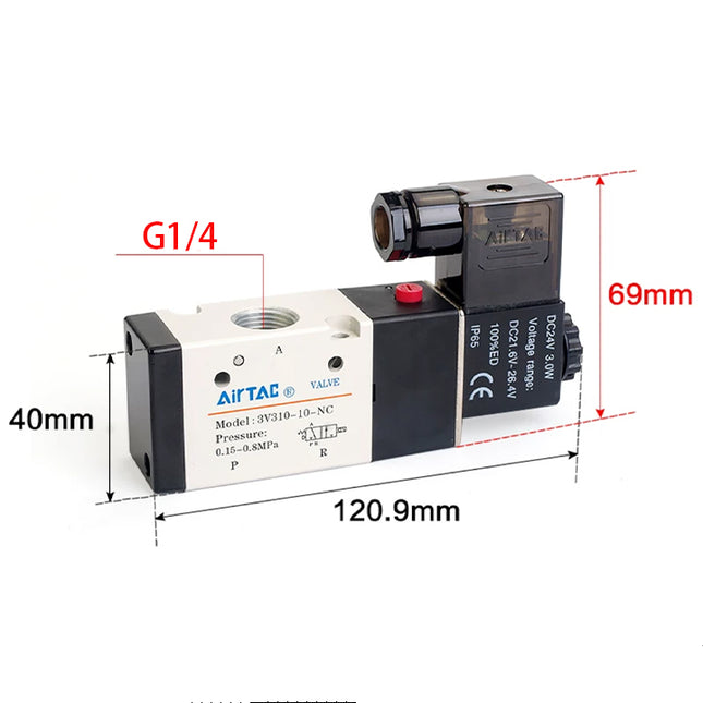 Airtac 3V310-08-NO : Solenoid valve(3/2 way) - 3V31008NOAG