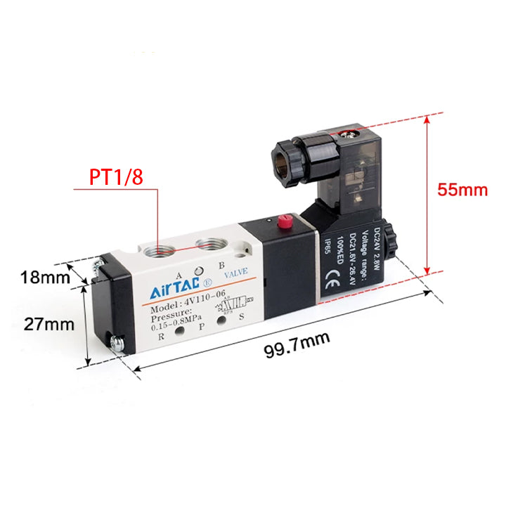 4V110-06 Elettrovalvola pneumatica a cinque vie a 2 posizioni 1/8 con cavo DC12V DC24 AC110 AC220V con cavo 4mm/6mm/8mm/10mm/12mm (Color : With-6mm-Fitting, Size : AC110V 4V110-06 Elettrovalvola pneumatica a cinque vie a 2 posizioni 1/8 con cavo DC12V DC24 AC110 AC220V con cavo 4mm/6mm/8mm/10mm/12mm (Color : With-6mm-Fitting, Size : AC110V