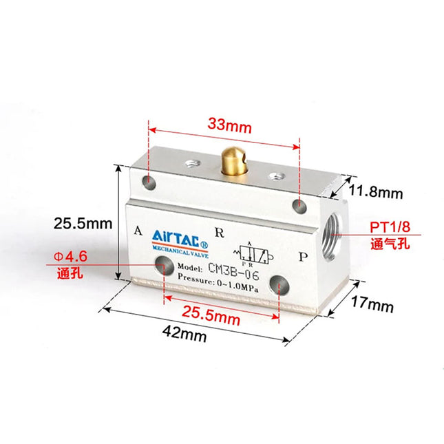 Airtac CM3B-06: Manual Valve. 3 Way - CM3B06T
