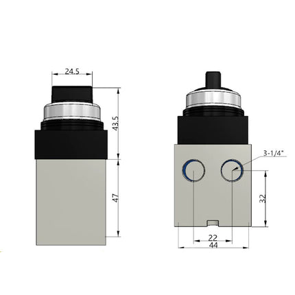 Airtac CM3HD-08: Manual Valve. 5 Way - CM3HD08BT