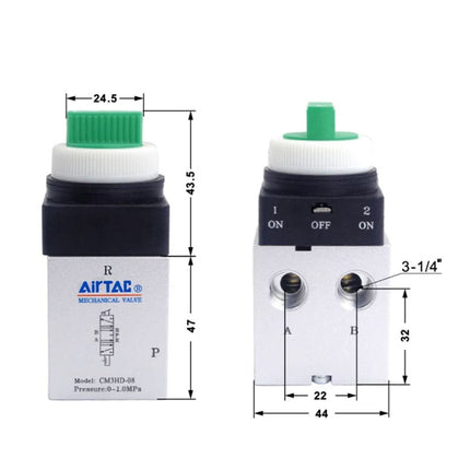 Airtac CM3HD-08: Manual Valve. 5 Way - CM3HD08GG