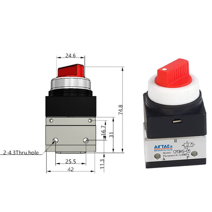 Airtac CM3HS-05: Manual Valve. 3 Way - CM3HS05R