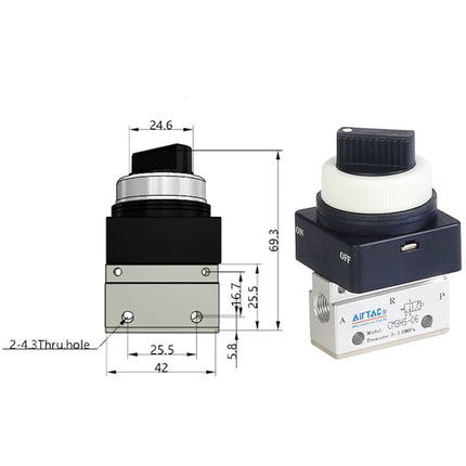 Airtac CM3HS-06: Manual Valve. 3 Way - CM3HS06B