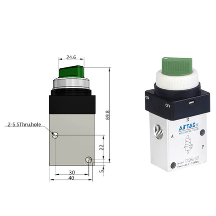 Airtac CM3HS-08: Manual Valve. 3 Way - CM3HS08GG