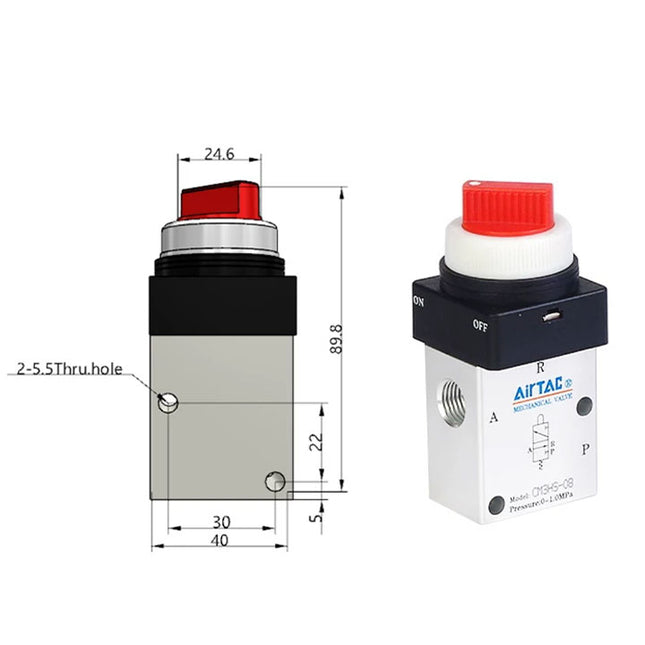 Airtac CM3HS-08: Manual Valve. 3 Way - CM3HS08R