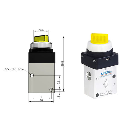 Airtac CM3HS-08: Manual Valve. 3 Way - CM3HS08YG