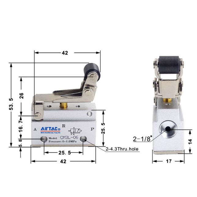 Airtac CM3L-06: Manual Valve. 3 Way - CM3L06