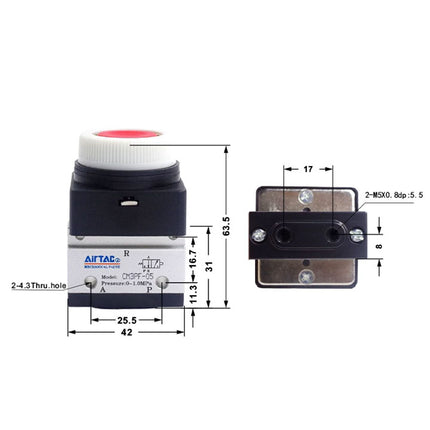 Airtac CM3PF-05: Manual Valve. 3 Way - CM3PF05R