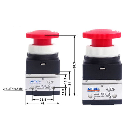 Airtac CM3PL-05: Manual Valve. 3 Way - CM3PL05