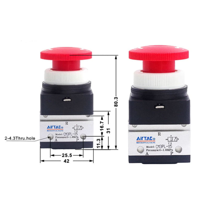 Airtac CM3PL-05: Manual Valve. 3 Way - CM3PL05