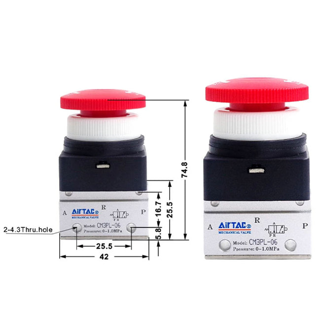 Airtac CM3PL-06: Manual Valve. 3 Way - CM3PL06