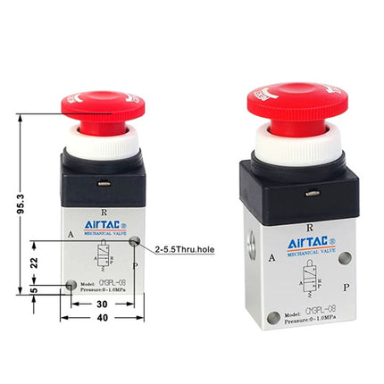 Airtac CM3PL-08: Manual Valve. 3 Way - CM3PL08T