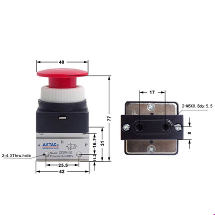 Airtac CM3PM-05: Manual Valve. 3 Way - CM3PM05R