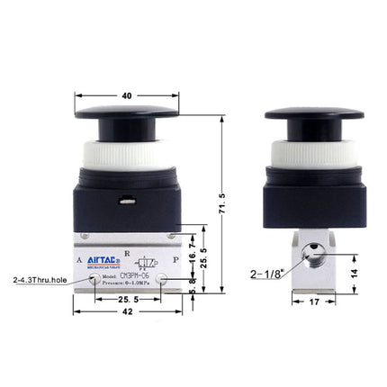 Airtac CM3PM-06: Manual Valve. 3 Way - CM3PM06BT