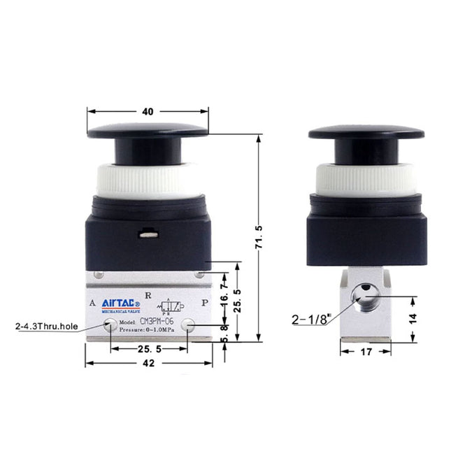 Airtac CM3PM-06: Manual Valve. 3 Way - CM3PM06B