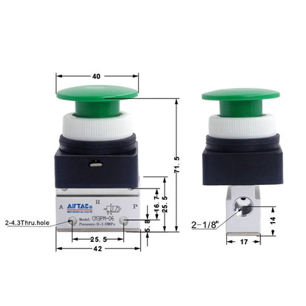 Airtac CM3PM-06: Manual Valve. 3 Way - CM3PM06GG
