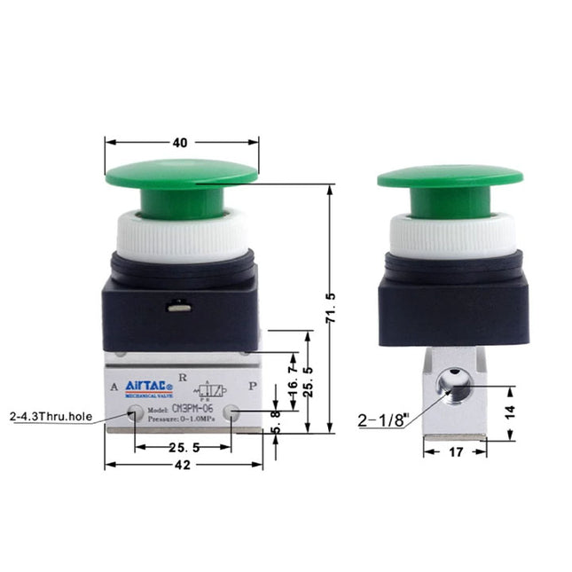 Airtac CM3PM-06: Manual Valve. 3 Way - CM3PM06G