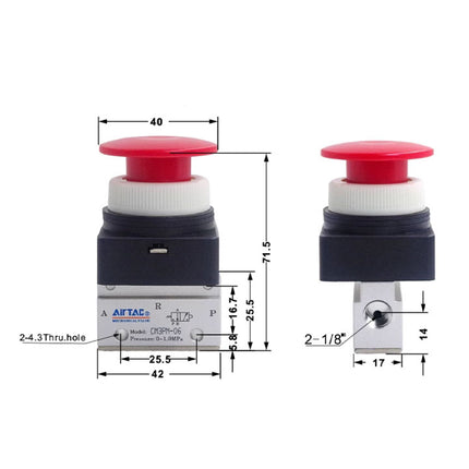 Airtac CM3PM-06: Manual Valve. 3 Way - CM3PM06R