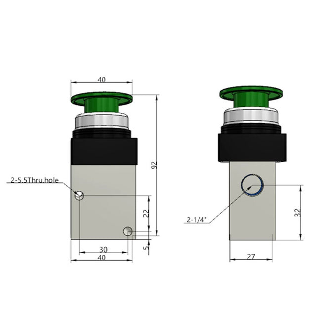 Airtac CM3PM-08: Manual Valve. 3 Way - CM3PM08GT