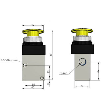Airtac CM3PM-08: Manual Valve. 3 Way - CM3PM08YT