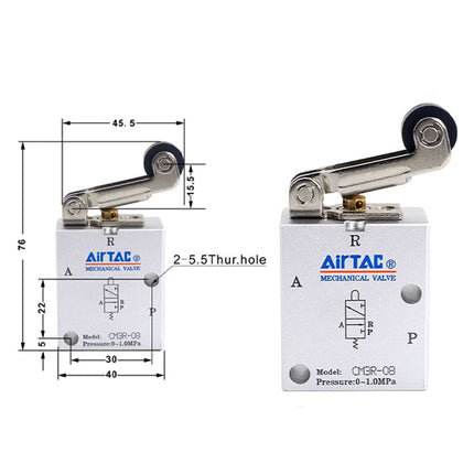 Airtac CM3R-08: Manual Valve. 3 Way - CM3R08G