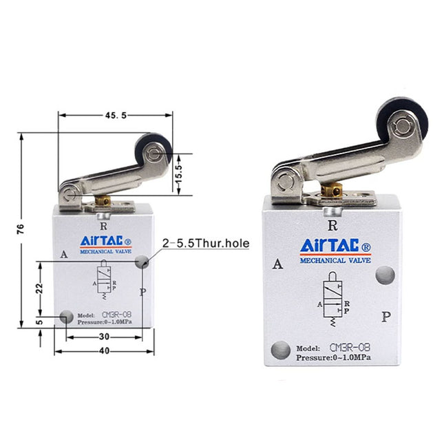 Airtac CM3R-08: Manual Valve. 3 Way - CM3R08