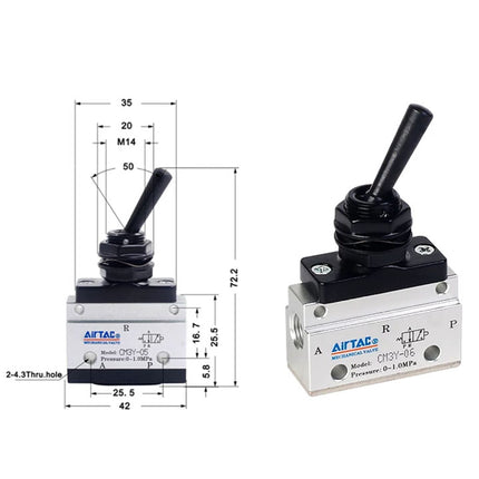 Airtac CM3Y-06: Manual Valve. 3 Way - CM3Y06
