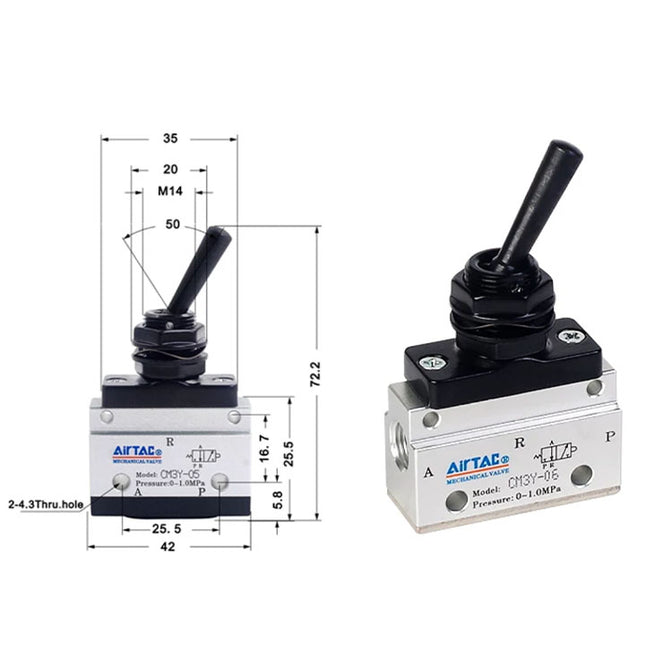 Airtac CM3Y-06: Manual Valve. 3 Way - CM3Y06