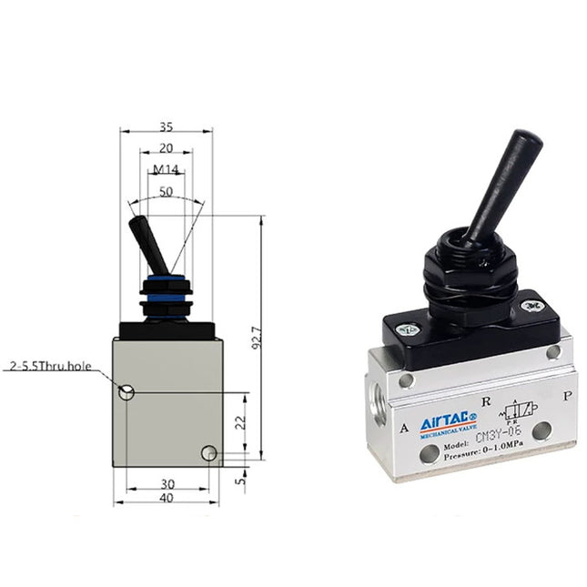 Airtac CM3Y-08: Manual Valve. 3 Way - CM3Y08G