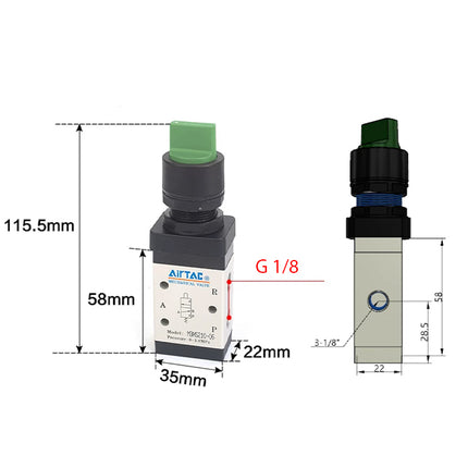 Airtac M3HS210-06: Manual Valve. 3 Way - M3HS21006GG