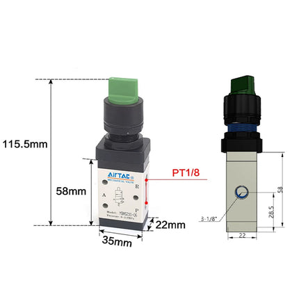Airtac M3HS210-06: Manual Valve. 3 Way - M3HS21006G